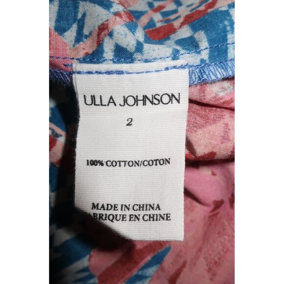 Ulla Johnson Flamingo Tillie Top Cotton Poplin Puff Sleeves Split Neck Multi 2 - Picture 10 of 11